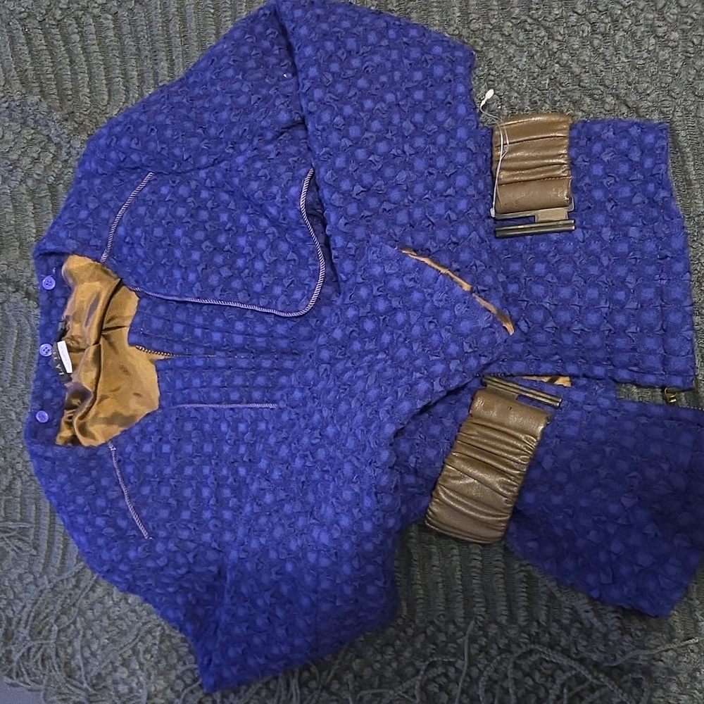 La Tenda Milano Royal Purple Textured Belt Jacket Size XS - Small RARE SAMPLE